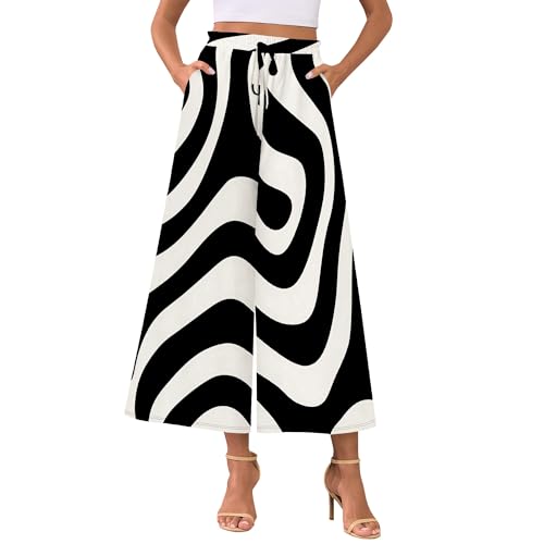 Women's Wide Leg Pants Drawstring Casual Palazzo Harem Trousers with Pockets Loose High Waisted Lounge Flowy Pants