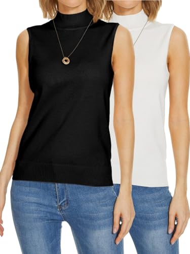 Image of INKOFF Sleeveless Mock Neck Turtleneck Knit Tops Women Dressy Casual Sweater Vest Business Work Tank