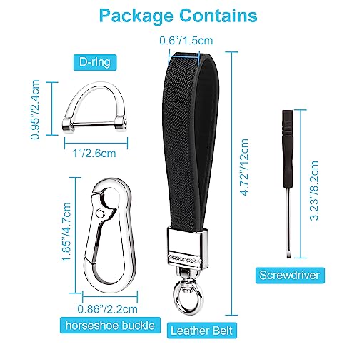 Qbuc Genuine Leather Car Keychain,Universal Heavy Duty Metal Key Chain Accessories,Car Fob Key Keychain Holder With 360 Degree Rotatable Snap Swivel And Anti-Lost D-Ring For Men Women（Black） #TOP1