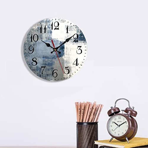 Artsocket Wooden Wall Clock Silent Non-Ticking, Blue White Grey Abstract Painting Gray Vintage Round Wall Clocks Decor For Home Kitchen Living Room Office, Battery Operated(12 Inch) #TOP6