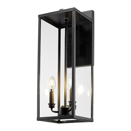 Bestshared Outdoor Wall Lantern, 24 Inch Tall Large Wall Sconce Clear Glass, Anti-Rust Modern Black Outside Lantern Lamp for House Front Porch Doorway Patio (Black, 24"-1 Pack)