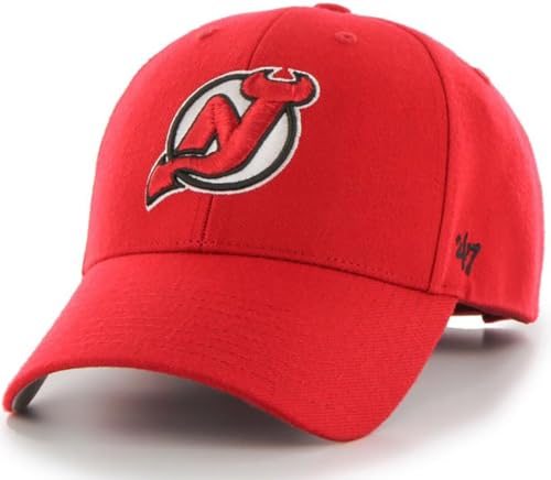 47 NHL Team Color Alternate Primary Logo MVP Adjustable Cap Hat, Adult One Size Fits All - New Jersey Devils Red