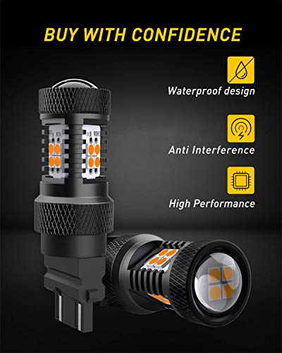 Image of AUXITO Amber Yellow 3056 3057 3156 3157 4157 3030 Chipsets SMD LED Bulbs with Projector for Car Turn Signal Lights, (Pack of 2)