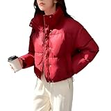 Women's winter genuine leather parka coat with stand-up collar, elegant stretch cuffs, and down jacket. (Red,Large)