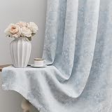 Beauoop Blue Floral Jacquard Blackout Curtains 84 Inches Long 2 Panels for Bedroom Living Room Chenille Flower Room Darkening Thermal Insulated Soundproof Grommet Window Treatments Drapes, 52x84