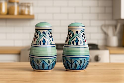Image of HS HINDUSTANI SAUDAGAR Mehrab Salt and Pepper Ceramic Salt Shaker dispensers Set of 2(130ml Each) Spice Container & Sprinkler for Dinning Table Kitchen Ideal for Home Daily use and Gifting.