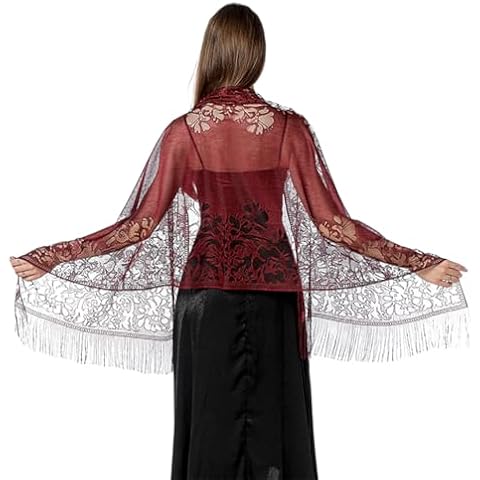 Favorland Women's Shawls Wraps for Bridal Wedding Party Evening Dress(Dark Red) Cover