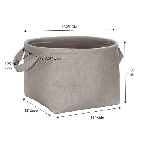 Household Essentials Round Laundry Bin, Soft-Sided Multipurpose Laundry Basket, Linen Lining And Short Handles, Gray #TOP3