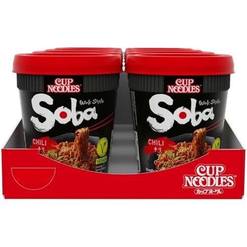 Soba Noodles Wok Style Chilli Cup Pack of 8 (89g Each) - Nissin noodles for Quick Meals & Noodles