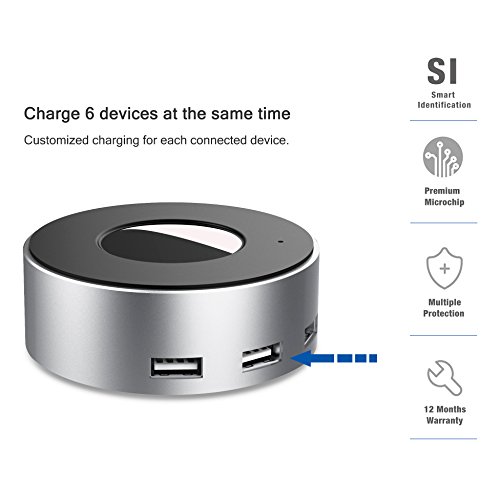 Vogek 6-Port USB Charger Desktop Charging Station with Smart Identification (Silver) - Thumbnail 6