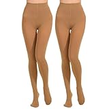 Paralinda 2 Pairs Women's Solid Color Tights 80D, Soft Opaque Microfiber Tights (Sun Tan, L/XL)