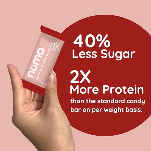 Image of Numa Mini Peanut Butter Cocoa Bars - Vegan, Low Sugar, High Protein, Natural, Gluten Free - Crunchy Plant Based PB Snacks - 3 Bags with 8 Individually Wrapped Chocolate Protein Bars