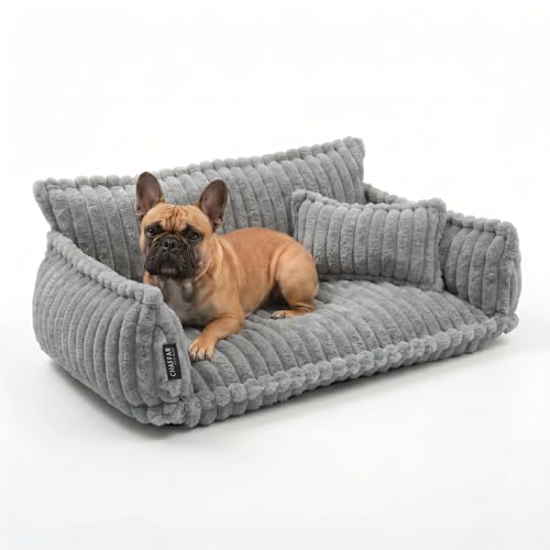 noviclass Hundesofa Chaffar Hundebett | Orthopädische Matratze | Moderner Stil | Cord-Design Größen (Lichtgrau L (100cm))