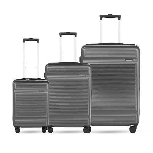 Image of SWISS MILITARY Pascal Lightweight PC Hard Large Check in Travel Luggage Trolley Bag with Anti-Theft Zippers & 3-Dial Lock, 360 Wheels, Wet Pocket & Aluminium Handle Suitcase Set of 3 -Grey