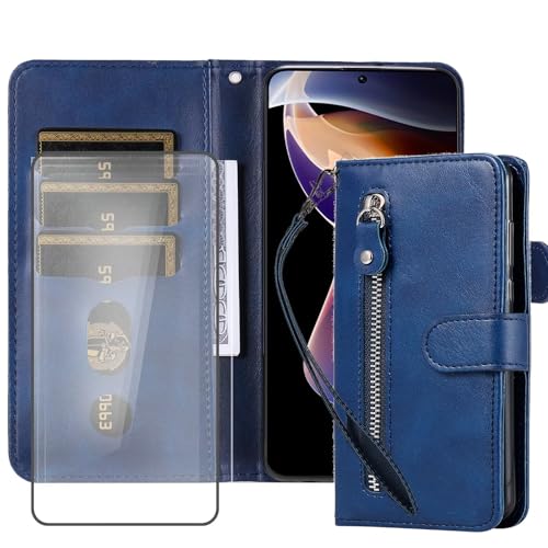 KENHES para xiaomi Redmi Note 11 Pro+ 5G Funda Tipo Cremalleras Cartera [con 1& Correa de muneca][3 Ranura para Tarjeta+1 Billet