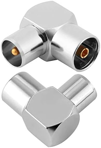 Aussel TV PAL Female to Male Coaxial Connector, Right Angle Coaxial Adapter, Silver Tone Plated 2-Pack