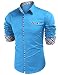 HOTOUCH Men's Oxford Cotton Slim Fit Shirts Lake Blue XXL