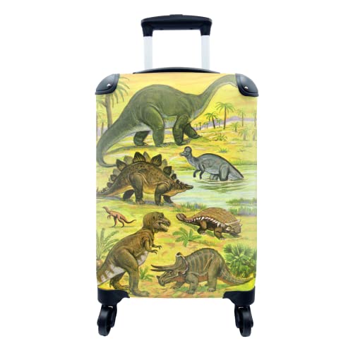 MuchoWow Trolley Rollkoffer Koffer Kinder Handgepäckstrolley Kinderkoffer Jungen Kinderkoffer Mädchen Hartschalenkoffer Leicht mit tollen Motiven Dinosaurier Cover