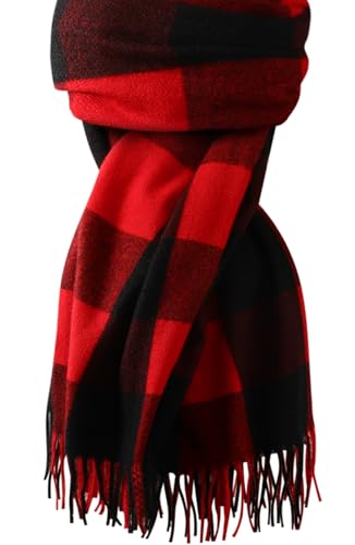 Schal für Damen – Winter-/Herbstschal, modisch, lang, kariert, Kaschmir-Gefühl, Decke, Pashmina-Schals, schwarz / rot, Einheitsgröße