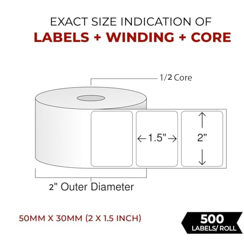 Image of Shreyans Direct Thermal Labels (Pack of 18, 50mm x 30mm - 400 Labels /Roll) - Non Tearable, Water Proof & Non Fade with Permanent Marking - 7200 Labels