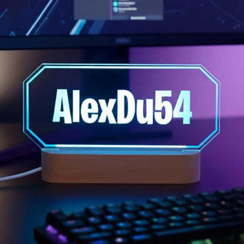 Lampe gamer personnalisée avec pseudo - Décoration LED effet 3D néon de bureau enseigne Twitch streamer, idée cadeau homme femme geek et joueur