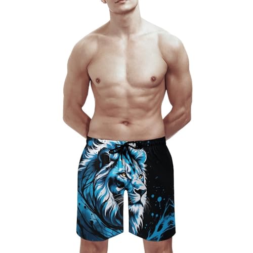Zakqeik Lions Summer Mens Swimtrunks Workout Cool Shorts Running Pants with Pockets