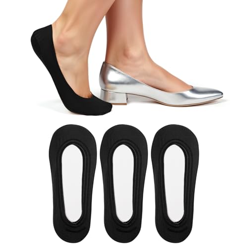 Ouligay 3 Pairs No Show Socks Women, Black Thin Nylon Socks for Flats Non Slip, Liner Sock for Spring Summer, No See Invisible Sock for Women Men - Main Image