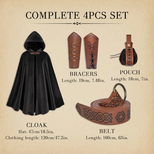 Image of Renaissance Hooded Cloak Set for Men Women Medieval Costume for Halloween
