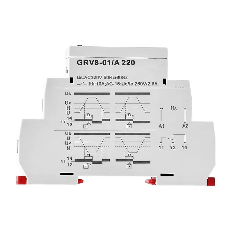 Voltage Relay Adjustable Over Voltage Under Voltage Relay AC 110V 240V DC12V Voltage Regulator 1Pcs(GRV8-02,ACDC110-240V)