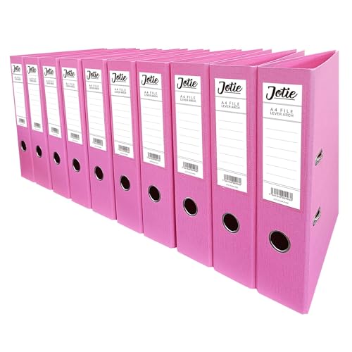 Set of 10 Pink A4 Lever Arch Files for Paperwork A4 Folders with 70mm Spine, Thumb Ring & Elegant Anti-Spill Cover | Large Ring Binders | File Storage & Office Supplies