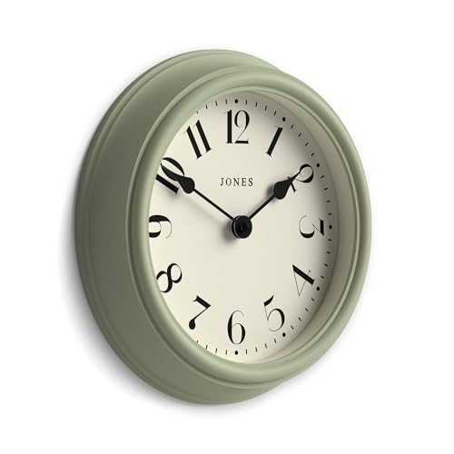 JONES CLOCKS® Frieze Horloge Murale | Petite Horloge Ronde Classique élégante | 23 cm | Vert Sauge | Joli Design idéal pour la Cuisine, Le Salon, la...