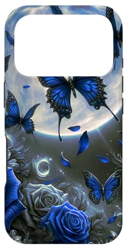 Cute Blue Butterfly Rose Flower Blue Floral Butterflies Moon �X�}�z�P�[�X iPhone 17 Pro �p
