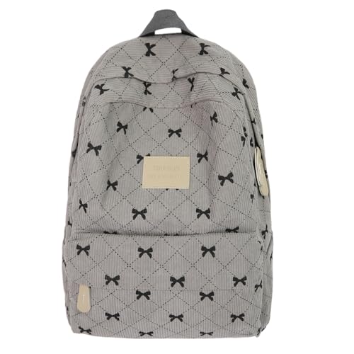 JHTPSLR Bow Corduroy Backpack Women Balletcore Plaid Cute Coquette Book Bags Mochilas Daypack Autumn Winter (Gray)