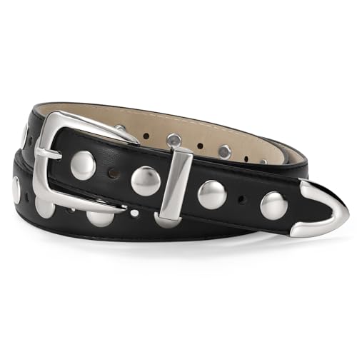 JASGOOD Women Leather Belt Fashion Studded Belt Ladies Punk Belt Vintage Leather Belt for Jeans Dress