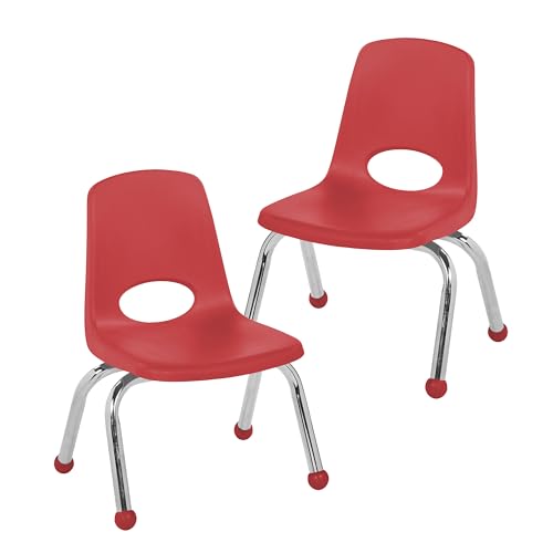 Image of FDP 10 inch School Stack Chair, Stacking Student Seat with Chromed Steel Legs and Ball Glides for Preschool, Classroom or Homeschool - Sand (2-Pack), 15409-SD