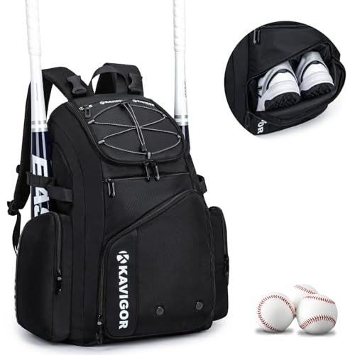 KAVIGOR Baseball Bag for Youth and Adult, Softball Bag 50L Large Capacity Holds 4 Bats, Equipment Backpack with Shoes Compartment