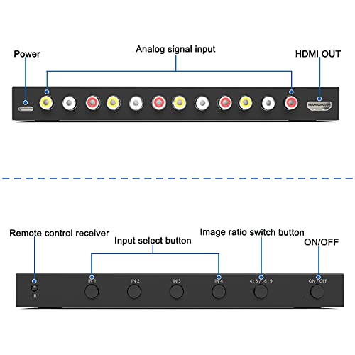 4 Port RCA to HDMI Converter 1080P/720P RCA Composite CVBS AV Switch to HDMI Converter Adapter Support 4:3/16:9 Switch, for Sega Xbox PS1 PS2 PS3 N64 NGC SNES WII VHS VCR Camera DVD(With Remote） by ZUZONG - Image 4
