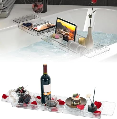 Mensola per vasca da bagno, in plastica, colore bianco, con design di scarico, per posizionare il bagno gadgets-trasparente