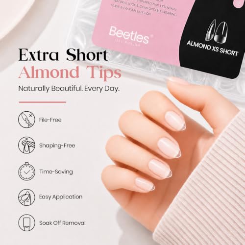 Image of Beetles Extra Short Almond Nail Tips, 12 Sizes 288 PCS Pre-Shaped