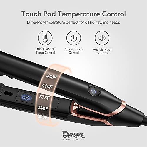Deogra Titanium Flat Iron, Flat Iron Hair Straightener, Flat Iron Curling Iron In One, Hair Straightener And Curler 2 In 1, Ideal Gift For Woman, Touch Control, With Travel Pouch, 1 Inch, Black #TOP4