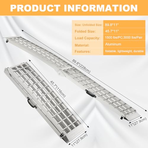 gardhom 1500 LBS Motorcycle Ramps for Pickup Trucks – Heavy Duty Aluminum Portable Loading Ramps – Ideal for Trailers, Atvs, Lawn Mowers 1 Piece