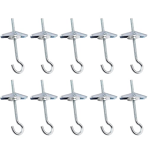 DEET 10 Stück Federklappdübel mit Haken M5x90mm Kippdübel Haken Deckenhaken Set Für Pflanzen Rigipsdecke Haken Federklapp Hakendübel Hohlraumdübel Haken Deckenmontage für Pflanzen Lampe Cover