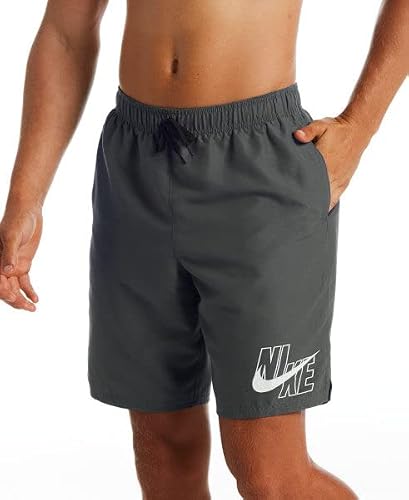 Nike Swim Men's Standard Logo Solid Lap 9" Volley Short Swim Trunk, Iron Grey, Medium