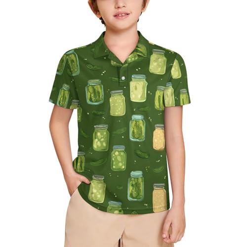 Boys' Classic Polo Shirts Short Sleeve Moisture-Wicking Golf & Tennis Shirts for Youth Teens Pickled Cucumbers
