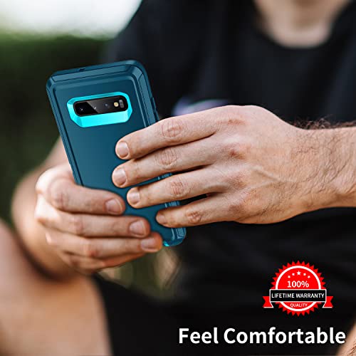 Mieziba Galaxy S10 Heavy Duty Case: Shockproof, Dust/Drop Proof, 3-Layer Protection, Durable, 6.1 Inch - Turquoise #TOP6