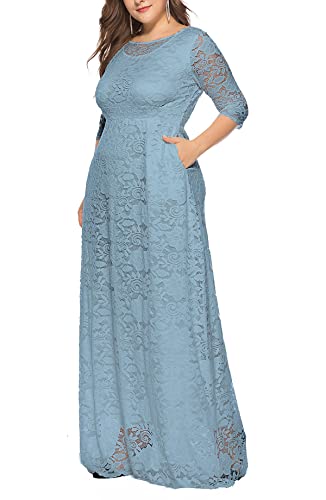 Image of Eternatastic Women's Floral Lace 2 /3 Sleeves Maxi Dress Plus Size Evening Party Dresses
