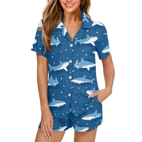 Image of Women's Short Sleeve Sleepwear Pajamas Nightwear with Pockets | skin-friendly breathable material resists pilling fading and deformation after repeated washing