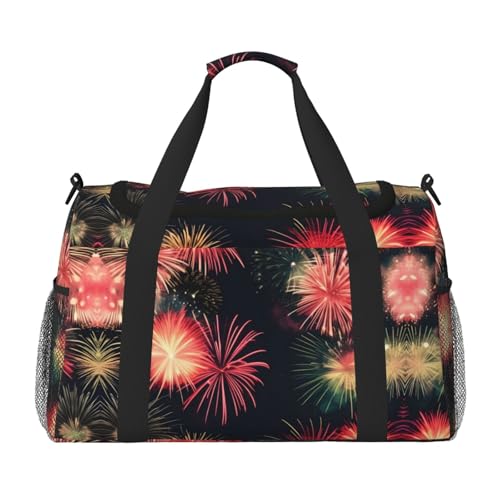 Hermosa bolsa de viaje de fuegos artificiales, bolsa de compras grande reutilizable, bolsa de vacaciones, bolsa deportiva con correa cruzada ajustable