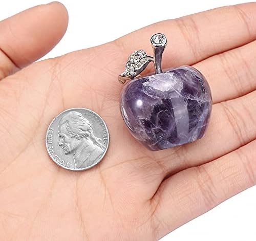 Jovivi Amethyst Rose Quartz Crystal Apple Paperweight Fruit Collectible Decorative Stone Good Luck Ornament Art Figurines Gift for Home Centerpiece Desktop Office Decor