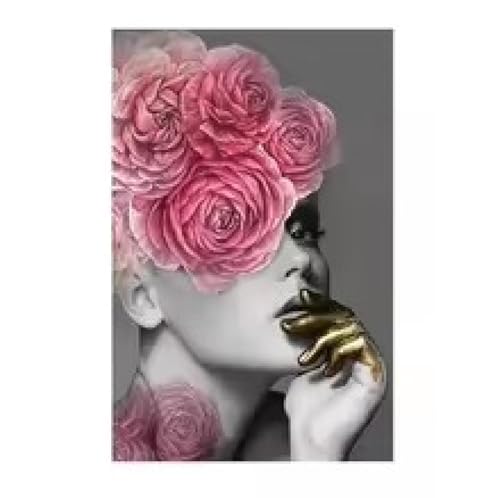 Peinture huile florale femme dorée pour décoration salon nordique